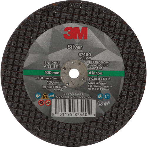 Silver Cut-Off Wheel, 4" x 0.04", 1/4"-28 Arbor, Type 1, Ceramic, 19100 RPM Par Equipment