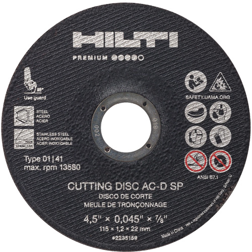 AC-D SP Cut-Off Wheel, 4-1/2" x 0.045", 7/8" Arbor, Type 1, 13580 RPM Par Equipment