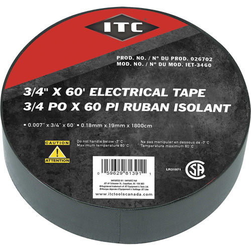 IET-3460 Ruban isolant, Ruban &eacute;lectrique, Rubans isolant, 19 mm (3/4") x 18,28 m (60'), Noir Par Equipment