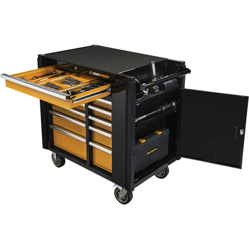 Powered Tool Cart, 11 Drawers, 42-1/2" W x 24-7/16" D x 41" H, Black/Orange Par Equipment