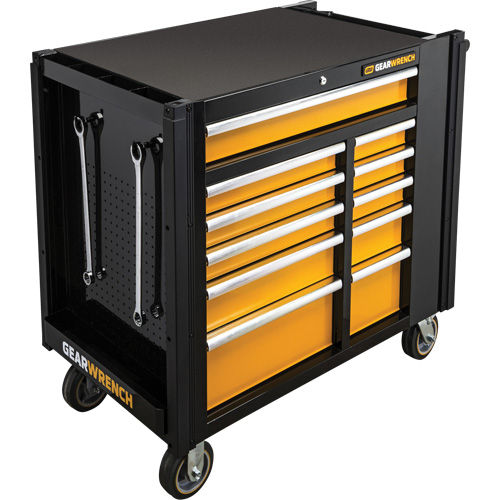 Powered Tool Cart, 11 Drawers, 42-1/2" W x 24-7/16" D x 41" H, Black/Orange Par Equipment