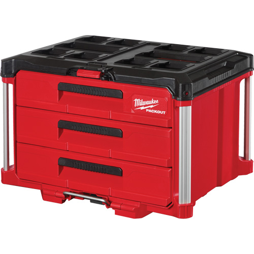 Packout 3-Drawer Tool Box, 16-1/3" x 14-1/3" x 22-1/5", Black/Red Par Equipment
