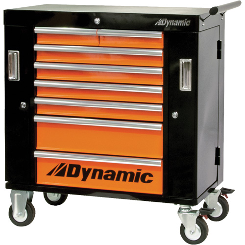 Armoire roulante, 8 tiroirs, 36" la x 18" p x 39-1/4" h, Noir/Orange Par Equipment