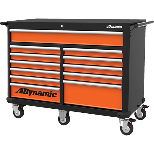 Armoire roulante, 12 tiroirs, 53" la x 24" p x 41" h, Noir/Orange Par Equipment