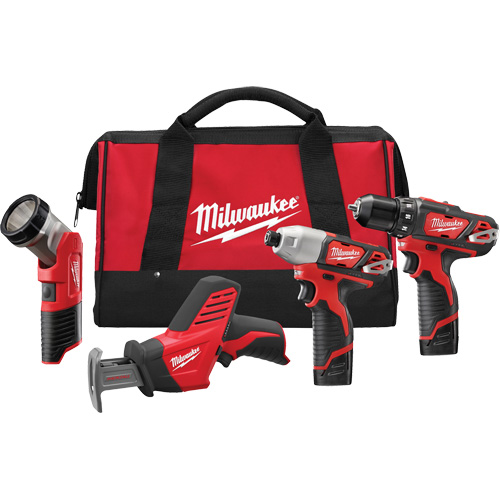 M12 Cordless 4 Tool Combo Kit, Lithium-Ion Par Equipment