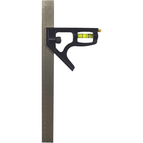 Inch/Metric Combination Square, 12" L, 1/8"/1/16"/1/32"/1 mm Graduations, Stainless Steel, Plain Par Equipment