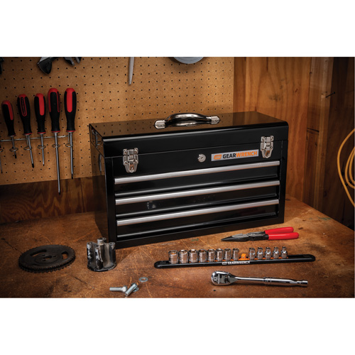 Boîte &agrave; outils portative, 20" la, 3 tiroirs, Noir Par Equipment