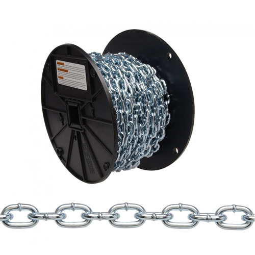 Straight Link Machine Chain, Low Carbon Steel, #2 x 125' (38.1 m) L, 325 lbs. (0.1625 tons) Load Capacity Par Equipment