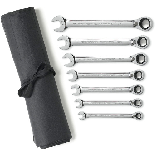 Jeu de cl&eacute;s &agrave; cliquets r&eacute;versibles SAE &agrave; 12 pans et 72 dents avec pochette &agrave; outils enroulable, Combinaison, 7 morceaux, Imp&eacute;rial Par Equipment