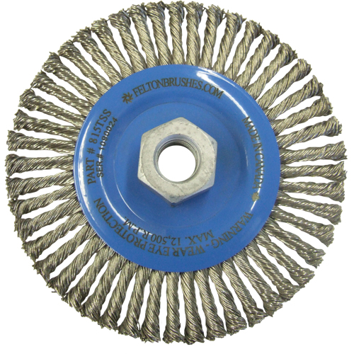 Brosses m&eacute;talliques &agrave; touret, Dia. 5-7/8", Fils 0,02", Arbre 5/8"-11, Acier inoxydable Par Equipment