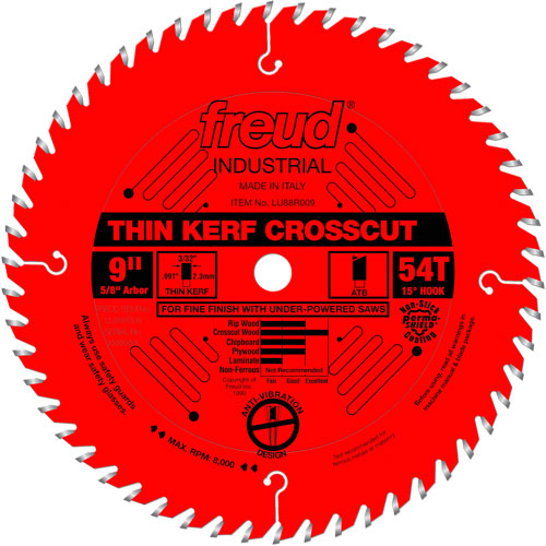 TCS Industrial Saw Blade - Rip/Crosscut Thin Kerf, 9", 54 Teeth, Wood Use Par Equipment