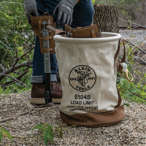 Leather-Bottom Bucket, 17" H, Canvas, White Par Equipment