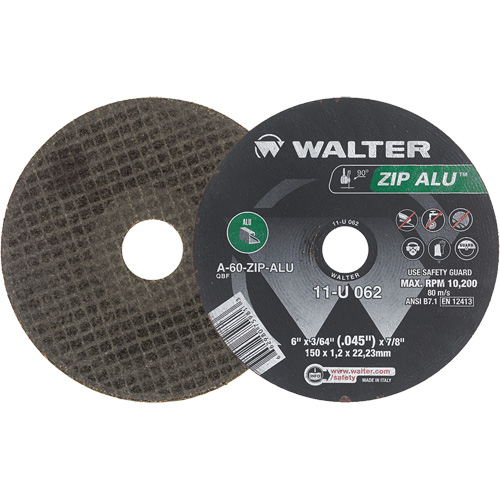 Meule &agrave; tronçonner Zip Alu, 6" x 3/64", Arbre de 7/8", Type 1, Oxyde d'aluminium, 10 200 Tr/min Par Equipment