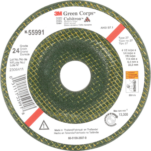 Meule &agrave; moyeu d&eacute;port&eacute; Green Corps, 4-1/2" x 1/4", Arbre 7/8", C&eacute;ramique, Type 27 Par Equipment