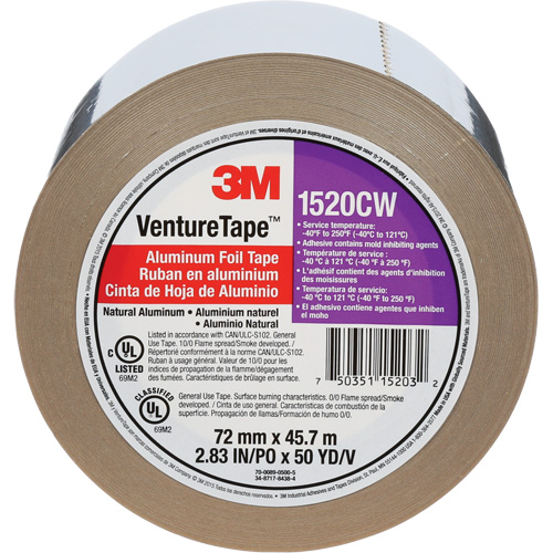 Ruban en aluminium Venture Tape, &eacute;paisseur 1,8 mils, 72 mm (3") x 45,7 m (150') Par Equipment