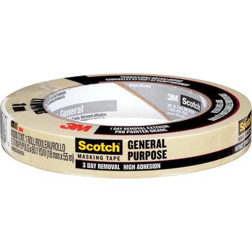 Scotch&reg; Contractor Grade Masking Tape 2020, 18 mm (3/4") x 55 m (180'), Beige Par Equipment