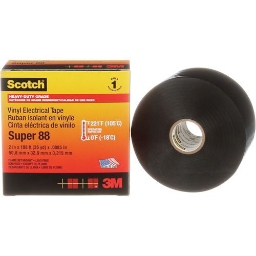 Scotch&reg; Super 88 Professional Electrical Tape, 51 mm (2") x 33 m (108'), Black, 8.5 mils Par Equipment