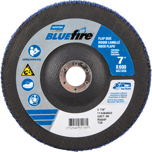BlueFire R884P Coarse Grit Flap Disc, 7" x 7/8", Type 27, 80 Grit, Zirconia Alumina Par Equipment