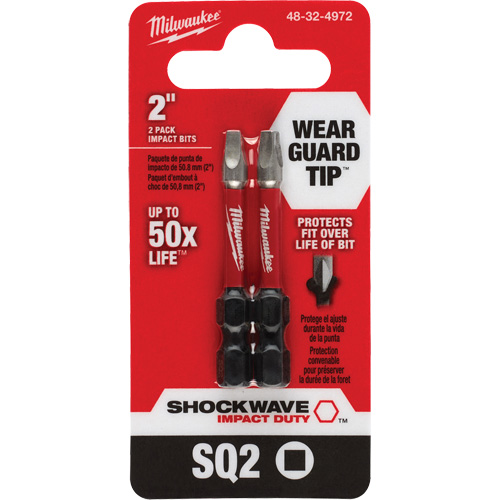 Shockwave Impact Duty Screwdriver Bit, Square, #2, 1/4" Drive Par Equipment