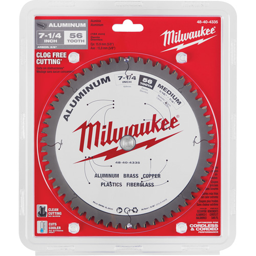 Aluminum Cutting Circular Saw Blade, 7-1/4", 56 Teeth, Plastic/Fibreglass/Non-Ferrous Use Par Equipment