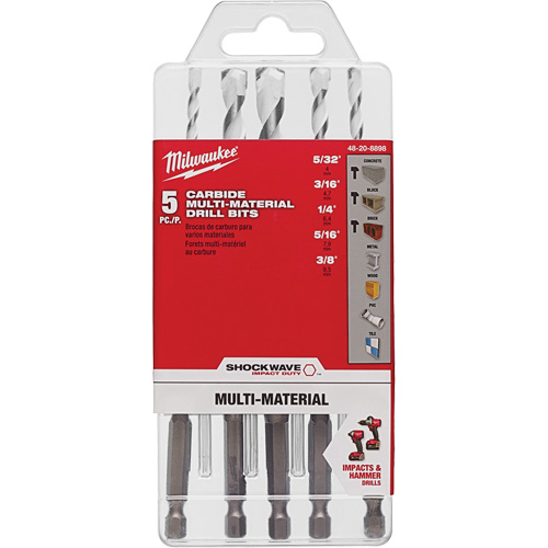 Jeu de forets multi-mat&eacute;riaux Shockwave, 5 morceaux, Carbure Par Equipment