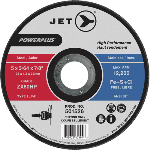ZX46HP PowerPlus Cut-Off Wheel, 7" x 1/16", 7/8" Arbor, Type 1, 8500 RPM Par Equipment