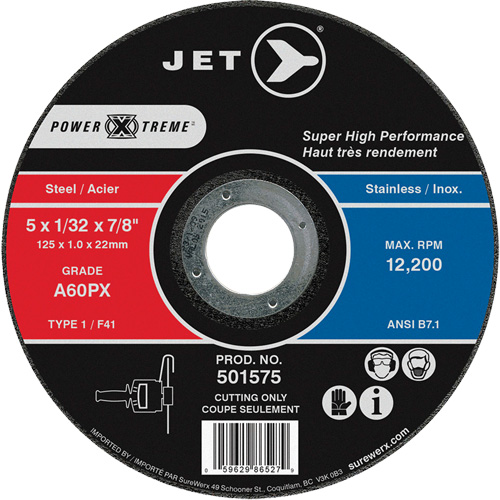 A60PX Power-Xtreme Cut-Off Wheel, 5" x 1/32", 7/8" Arbor, Type 1, 12200 RPM Par Equipment