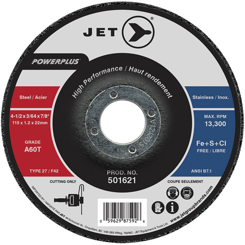 Meule &agrave; tronçonner PowerPlus A60T, 4-1/2" x 3/64", Arbre de 7/8", Type 27, 13 300 Tr/min Par Equipment