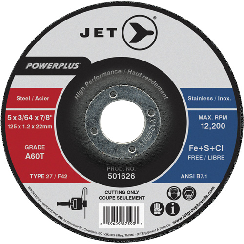 Meule &agrave; tronçonner PowerPlus A60T, 5" x 3/64", Arbre de 7/8", Type 27, 12 200 Tr/min Par Equipment