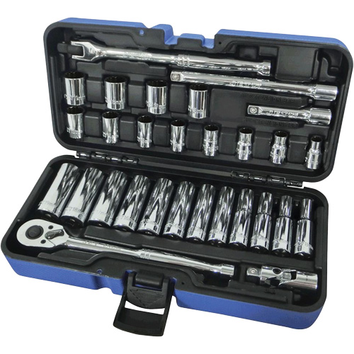 12-Point Ratchets & Sockets Combination Sets, 30 Pcs, 3/8" Drive Size, Deep Par Equipment