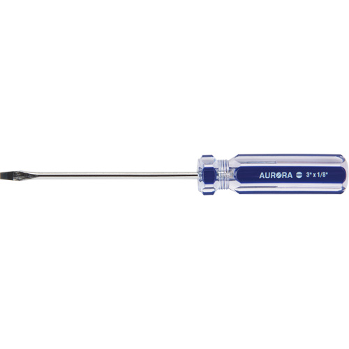 Tournevis &agrave; fente bleu transparent avec bandes , Tige de 1/8", Ronde, Prise en Plastique Par Equipment