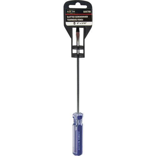 Tournevis &agrave; fente bleu transparent avec bandes, Tige de 3/16", Ronde, Prise en Plastique Par Equipment