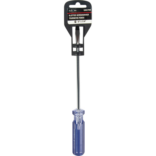 Tournevis &agrave; fente bleu transparent avec bandes, Tige de 1/4", Ronde, Prise en Plastique Par Equipment