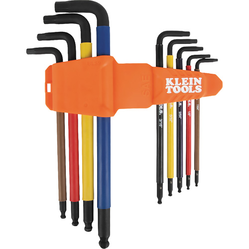 Jeu de cl&eacute; hex de style L extra longues et chromocod&eacute;es avec support, 9 mcx, Imp&eacute;rial Par Equipment