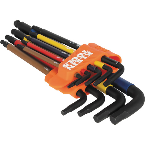 Jeu de cl&eacute; hex de style L extra longues et chromocod&eacute;es avec support, 9 mcx, Imp&eacute;rial Par Equipment