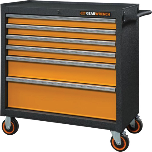 Armoire roulante pour outils s&eacute;rie GSX, 6 tiroirs, 36" la x 18-1/5" p x 37-2/5" h, Noir/Orange Par Equipment