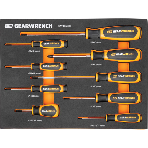 Phillips&reg; Dual Material Screwdriver Set in Foam Storage Tray, 9 Pcs. Par Equipment
