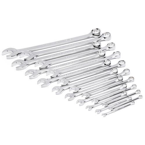 12-Point Long Pattern Combination SAE Wrench Set in Foam Storage Tray, Open-Ended, 19 Pieces, Imperial Par Equipment