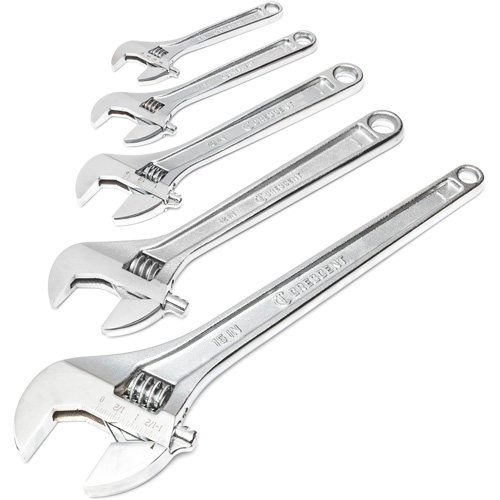 Chrome Wrench Set, Adjustable, 5 Pieces, Imperial and Metric Par Equipment