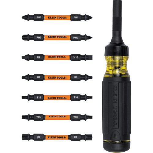 15-in-1 Ratcheting Impact-Rated Multi-Bit Torsion Zone Screwdriver, 9-1/2" L, Cushion Grip Handle Par Equipment