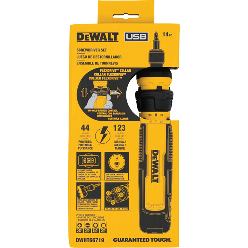 14-Piece Cordless Screwdriver Set with FLEXDRIVE Control, 4 V, 44 in-lbs/5 Nm Max. Torque Par Equipment