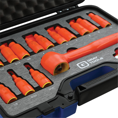 3/8" Drive SAE & Metric Hex Bit Insulated Socket and Attachment Set, 1000 V, 16 Pcs Par Equipment