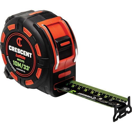 Ruban &agrave; mesurer Shockforce NITE EYE, 1-1/4" x 35'/10 m, Marques de goujon M&eacute;trique/SAE Par Equipment