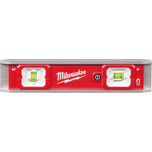Torpedo Level with Lighted Vials, 9" L, Aluminum, 2 Vials, Magnetic Par Equipment