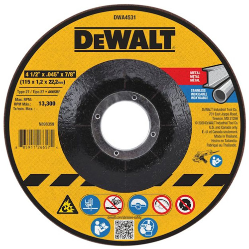 Meule &agrave; tronçonner pour m&eacute;tal, 4-1/2" x 0,045", Arbre de 7/8", Type 27, Oxyde d'aluminium Par Equipment