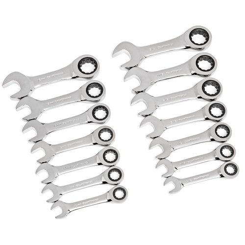 72-Tooth 12 Point Stubby Wrench Set, Ratcheting Combination, 14 Pieces, Imperial and Metric Par Equipment