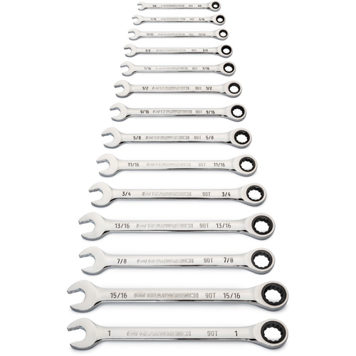 90-Tooth 12 Point SAE Wrench Set, Ratcheting Combination, 14 Pieces, Imperial Par Equipment