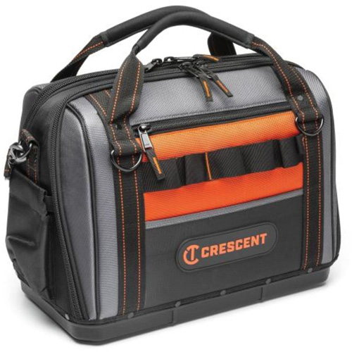 17" Tradesman Closed Top Tool Bag, Polyester, 3 Pockets, Black/Grey/Orange Par Equipment