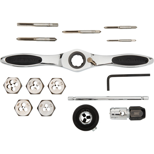 Jeu de tarauds et fili&egrave;res &agrave; cliquet m&eacute;triques, 15 Morcea Par Equipment