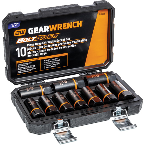 Bolt Biter Extraction Socket Set, 10 Pcs, Impact, 1/2" Drive Size, Deep Par Equipment